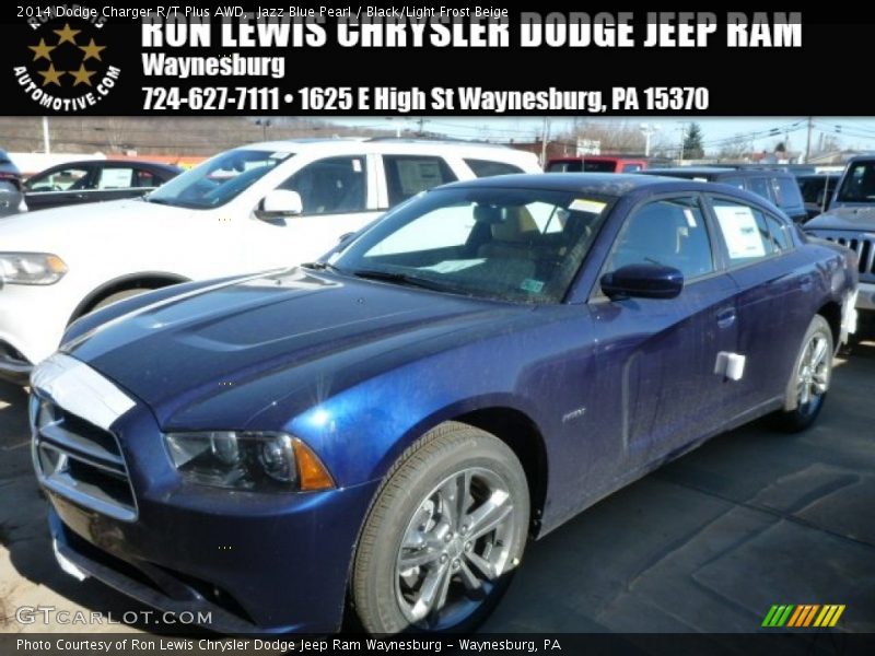 Jazz Blue Pearl / Black/Light Frost Beige 2014 Dodge Charger R/T Plus AWD