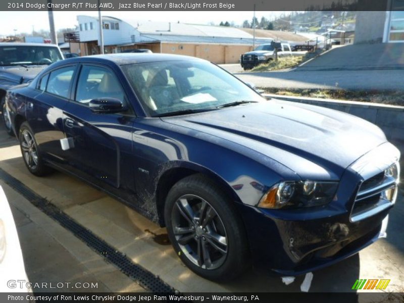 Jazz Blue Pearl / Black/Light Frost Beige 2014 Dodge Charger R/T Plus AWD