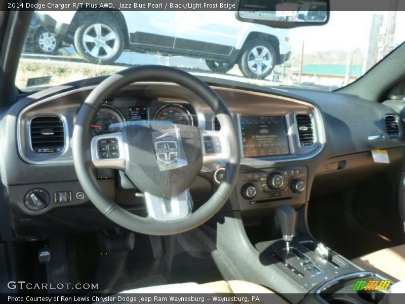 Jazz Blue Pearl / Black/Light Frost Beige 2014 Dodge Charger R/T Plus AWD