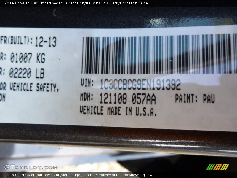 2014 200 Limited Sedan Granite Crystal Metallic Color Code PAU