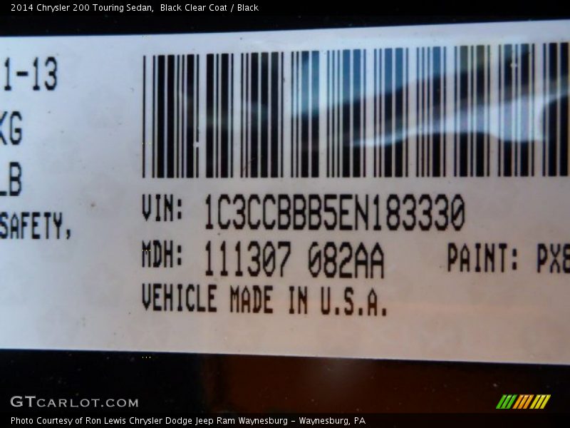 Black Clear Coat / Black 2014 Chrysler 200 Touring Sedan