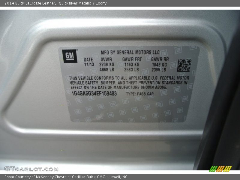 Quicksilver Metallic / Ebony 2014 Buick LaCrosse Leather