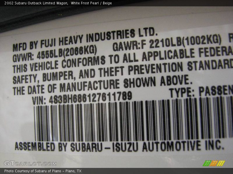 White Frost Pearl / Beige 2002 Subaru Outback Limited Wagon
