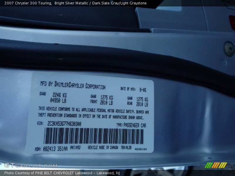 Bright Silver Metallic / Dark Slate Gray/Light Graystone 2007 Chrysler 300 Touring