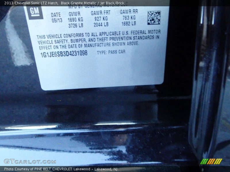 Black Granite Metallic / Jet Black/Brick 2013 Chevrolet Sonic LTZ Hatch