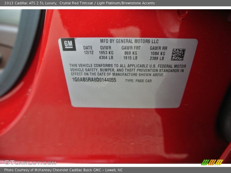 Crystal Red Tintcoat / Light Platinum/Brownstone Accents 2013 Cadillac ATS 2.5L Luxury