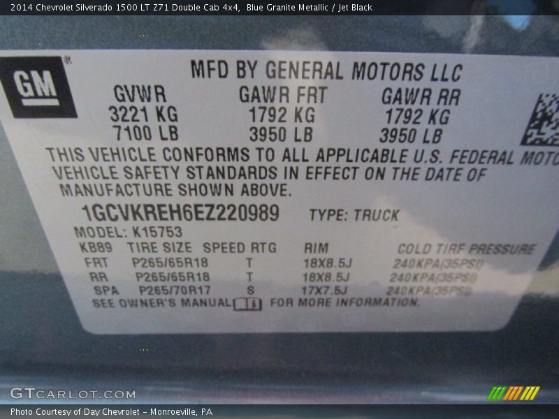 Blue Granite Metallic / Jet Black 2014 Chevrolet Silverado 1500 LT Z71 Double Cab 4x4