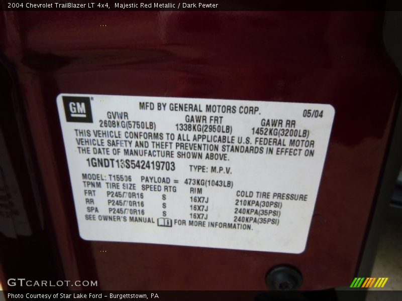 Majestic Red Metallic / Dark Pewter 2004 Chevrolet TrailBlazer LT 4x4