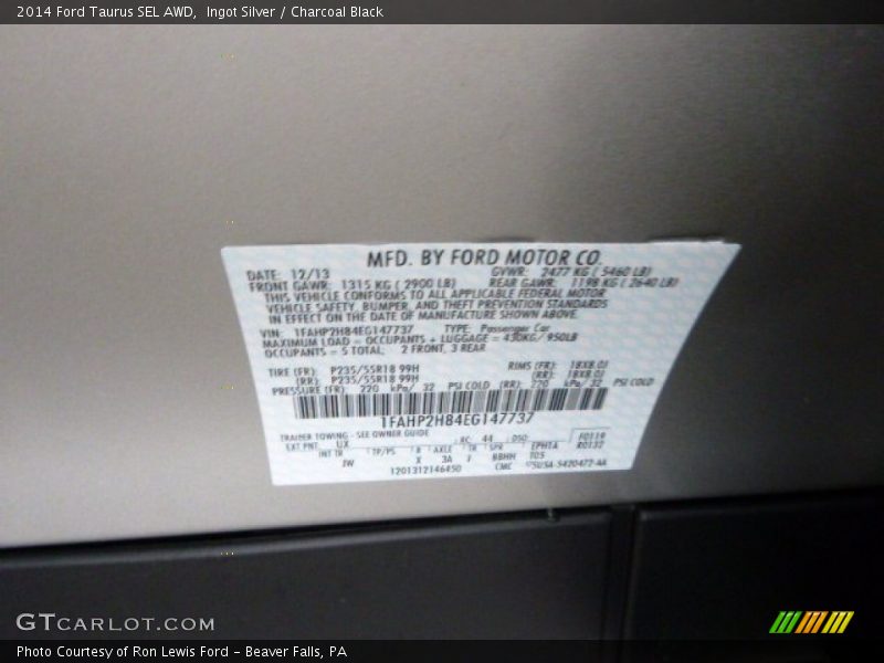 Ingot Silver / Charcoal Black 2014 Ford Taurus SEL AWD
