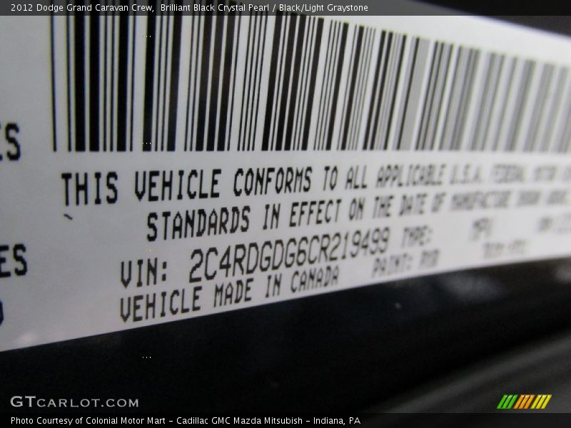 Brilliant Black Crystal Pearl / Black/Light Graystone 2012 Dodge Grand Caravan Crew