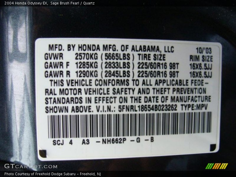 Sage Brush Pearl / Quartz 2004 Honda Odyssey EX