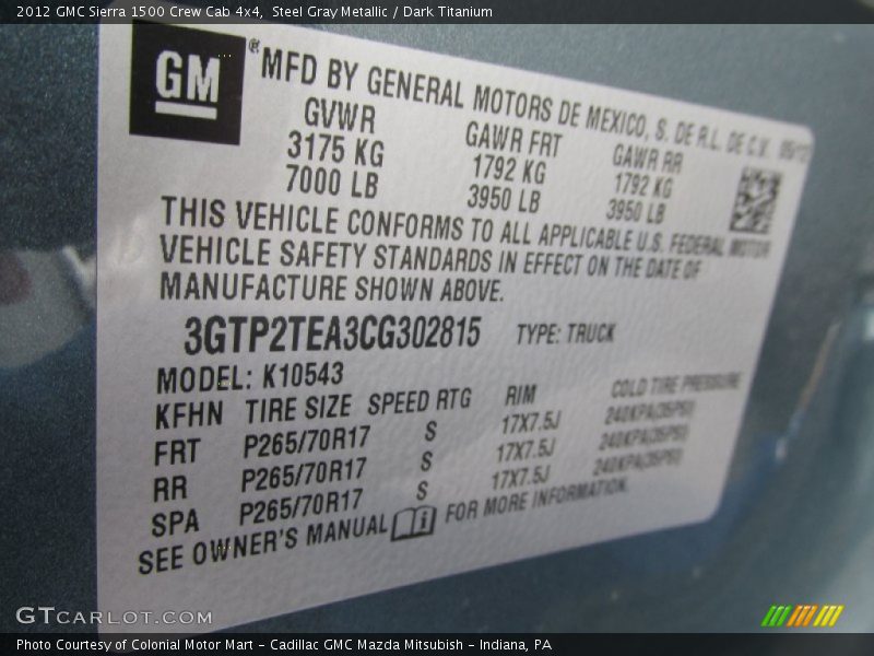 Steel Gray Metallic / Dark Titanium 2012 GMC Sierra 1500 Crew Cab 4x4