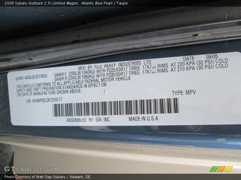 Atlantic Blue Pearl / Taupe 2006 Subaru Outback 2.5i Limited Wagon