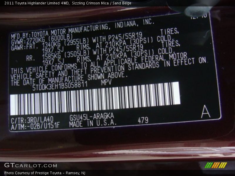 Sizzling Crimson Mica / Sand Beige 2011 Toyota Highlander Limited 4WD