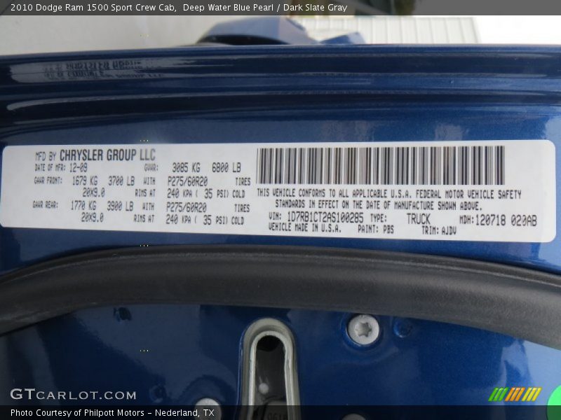 Deep Water Blue Pearl / Dark Slate Gray 2010 Dodge Ram 1500 Sport Crew Cab
