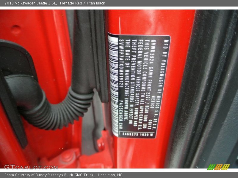 Info Tag of 2013 Beetle 2.5L