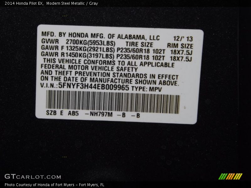 Modern Steel Metallic / Gray 2014 Honda Pilot EX