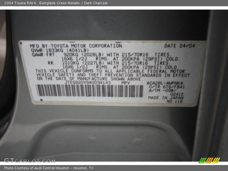 2004 RAV4  Everglade Green Metallic Color Code 6T6