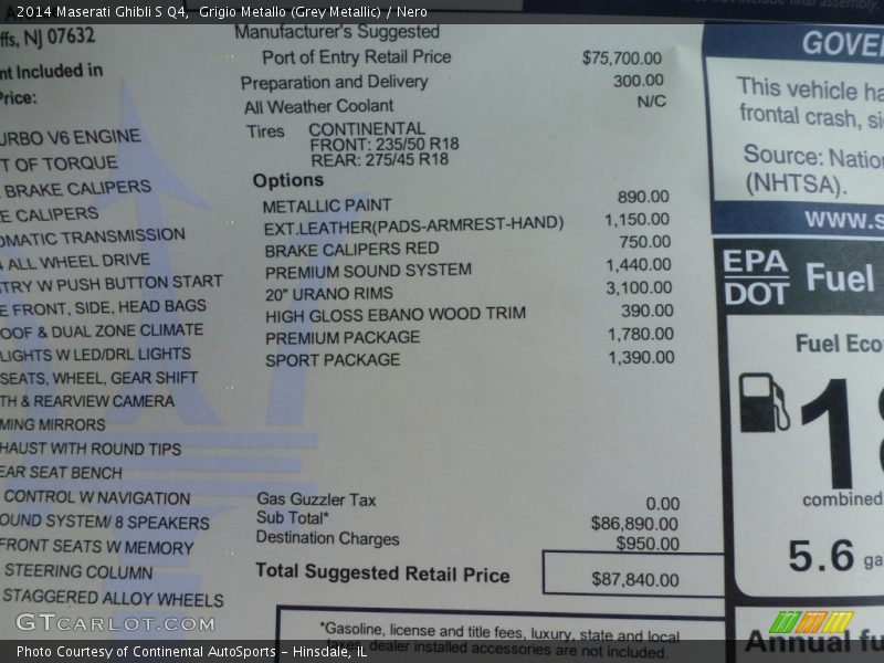  2014 Ghibli S Q4 Window Sticker