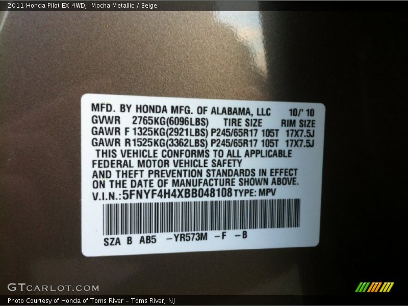 Mocha Metallic / Beige 2011 Honda Pilot EX 4WD