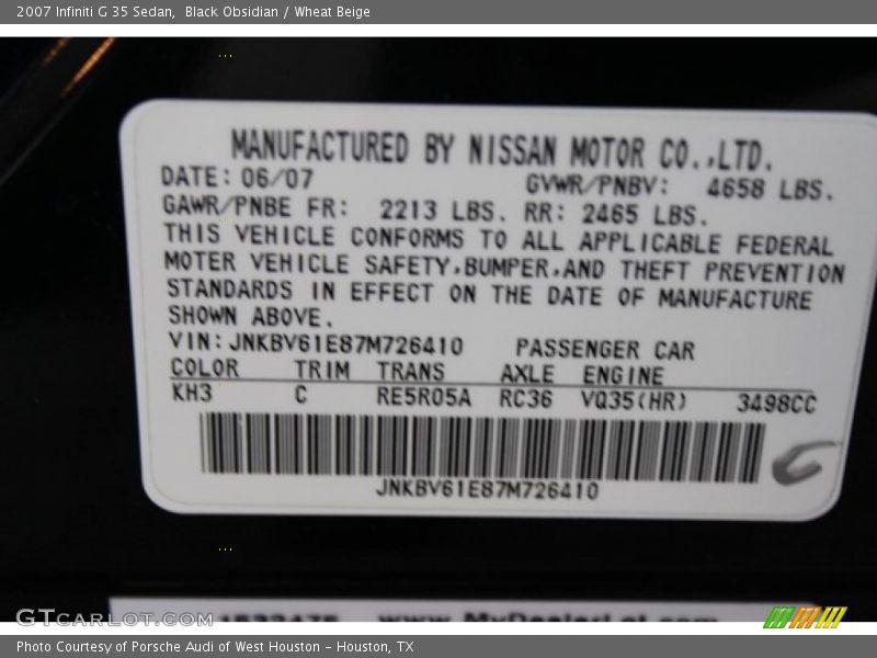 Black Obsidian / Wheat Beige 2007 Infiniti G 35 Sedan