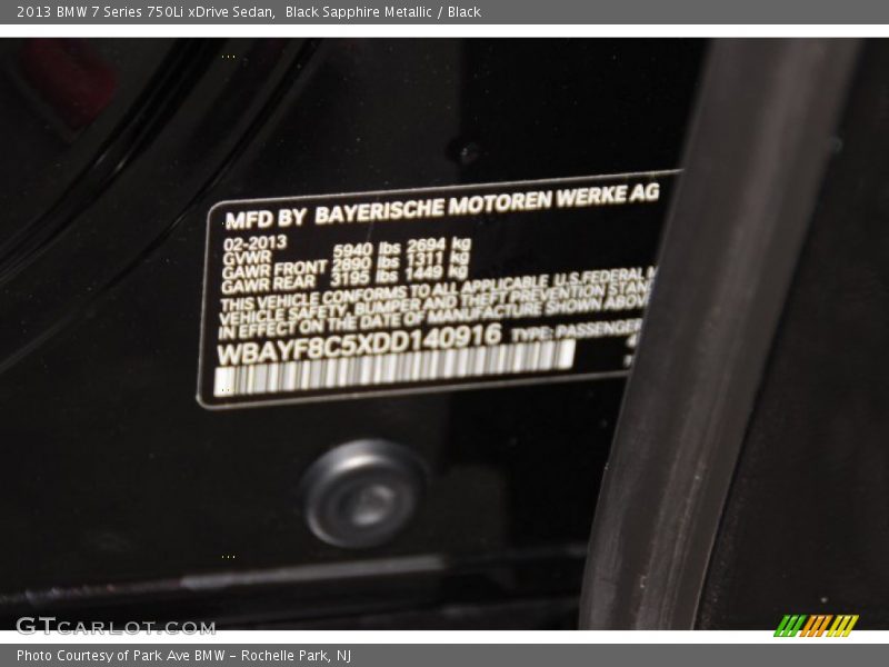 Black Sapphire Metallic / Black 2013 BMW 7 Series 750Li xDrive Sedan