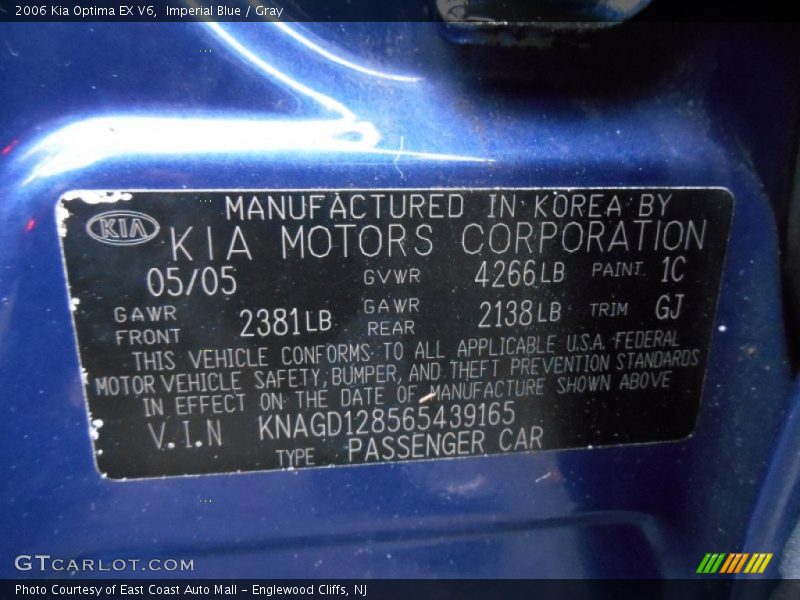 2006 Optima EX V6 Imperial Blue Color Code 1C
