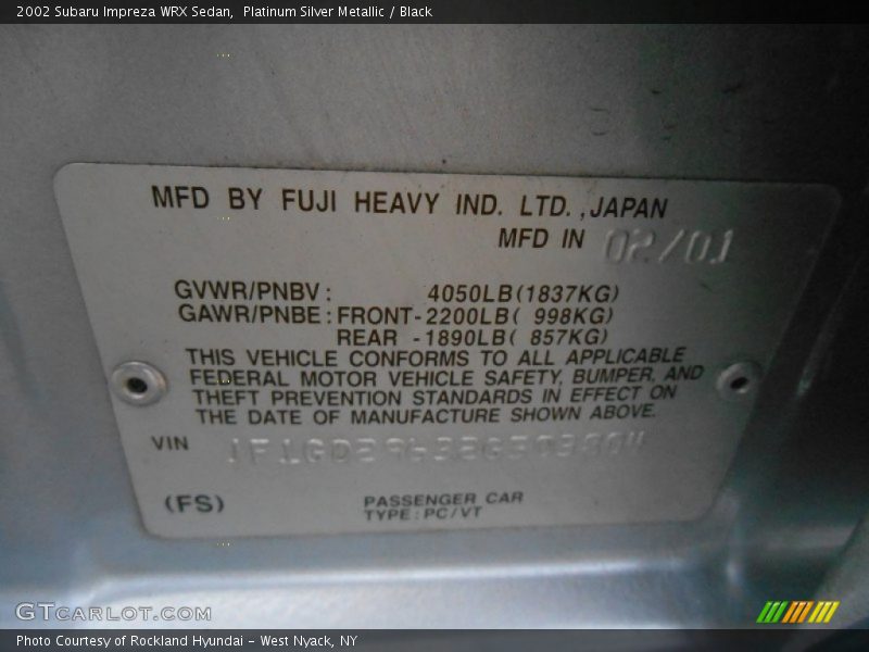 Platinum Silver Metallic / Black 2002 Subaru Impreza WRX Sedan