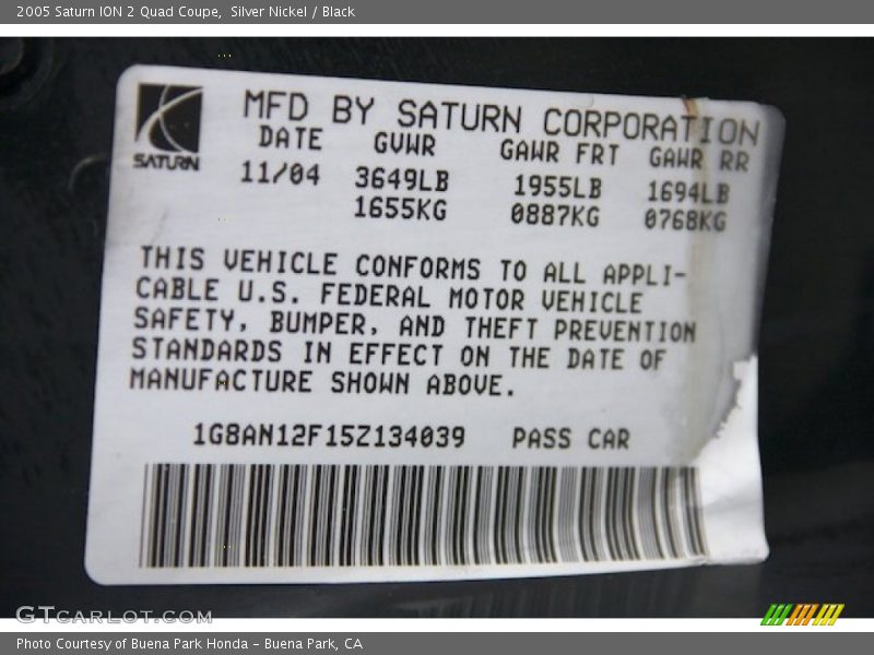 Silver Nickel / Black 2005 Saturn ION 2 Quad Coupe