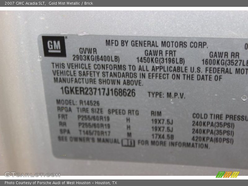 Gold Mist Metallic / Brick 2007 GMC Acadia SLT