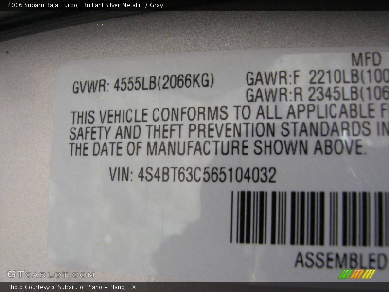 Brilliant Silver Metallic / Gray 2006 Subaru Baja Turbo
