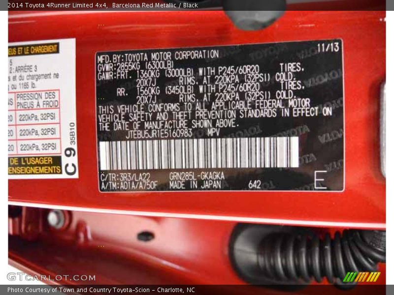 Barcelona Red Metallic / Black 2014 Toyota 4Runner Limited 4x4