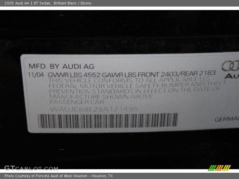 Brilliant Black / Ebony 2005 Audi A4 1.8T Sedan