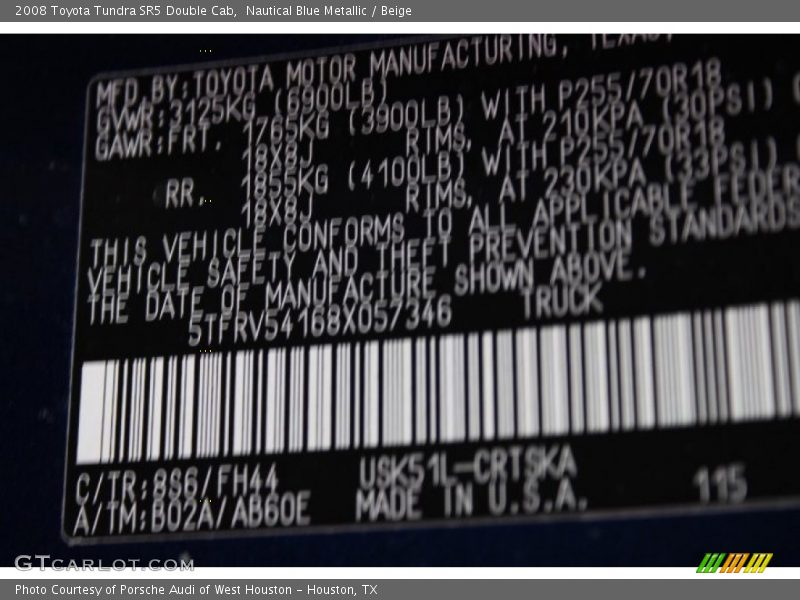 Nautical Blue Metallic / Beige 2008 Toyota Tundra SR5 Double Cab