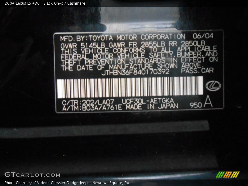 Black Onyx / Cashmere 2004 Lexus LS 430