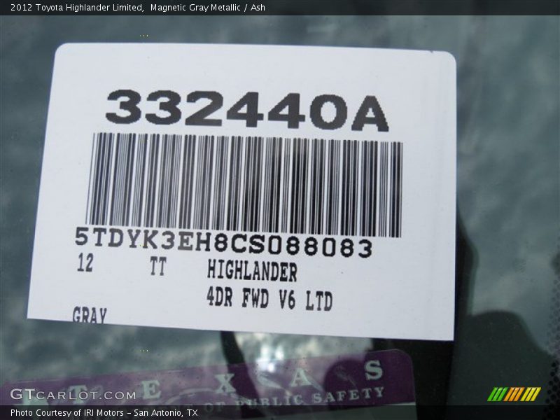 Magnetic Gray Metallic / Ash 2012 Toyota Highlander Limited