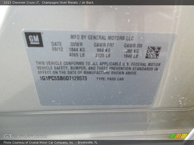 Champagne Silver Metallic / Jet Black 2013 Chevrolet Cruze LT