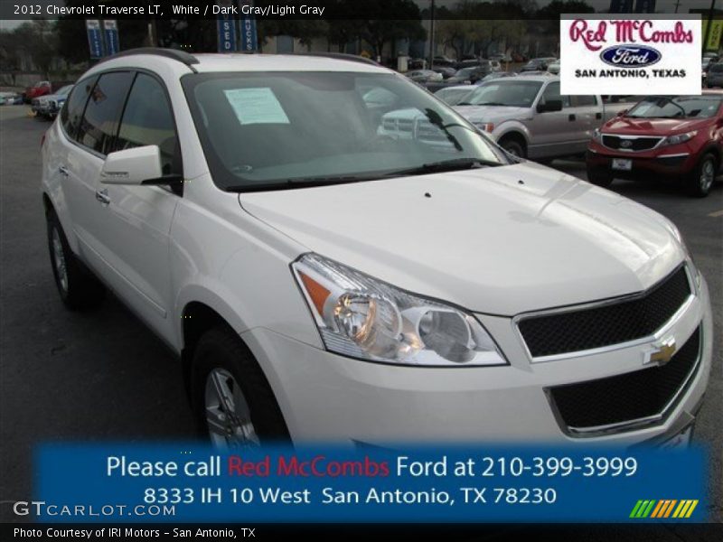 White / Dark Gray/Light Gray 2012 Chevrolet Traverse LT