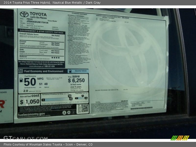 Nautical Blue Metallic / Dark Gray 2014 Toyota Prius Three Hybrid