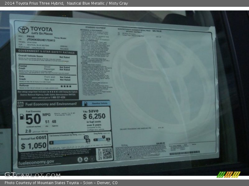 Nautical Blue Metallic / Misty Gray 2014 Toyota Prius Three Hybrid