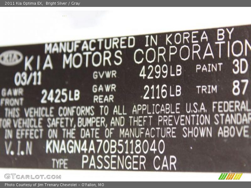 2011 Optima EX Bright Silver Color Code 3D