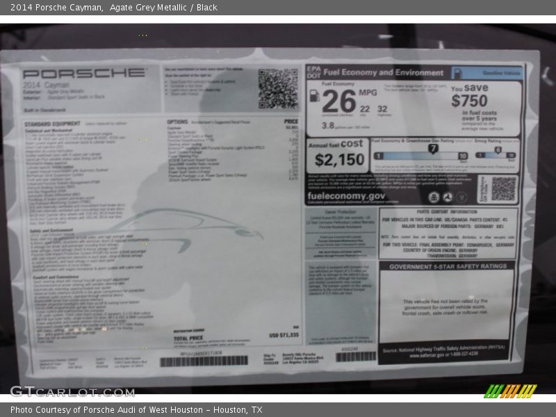 Agate Grey Metallic / Black 2014 Porsche Cayman
