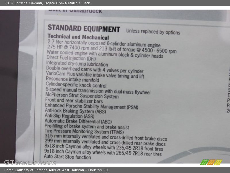 Agate Grey Metallic / Black 2014 Porsche Cayman