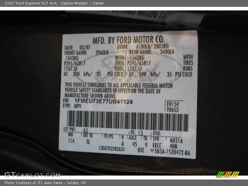 2007 Explorer XLT 4x4 Carbon Metallic Color Code G5