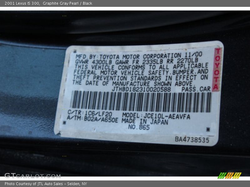 Graphite Gray Pearl / Black 2001 Lexus IS 300