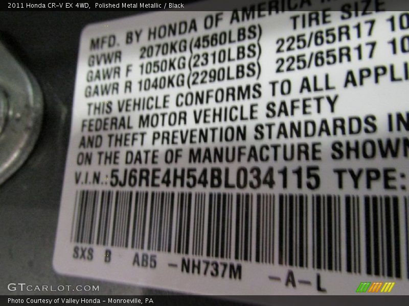 Polished Metal Metallic / Black 2011 Honda CR-V EX 4WD