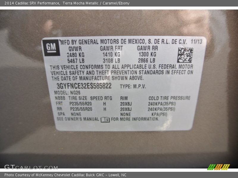 Info Tag of 2014 SRX Performance