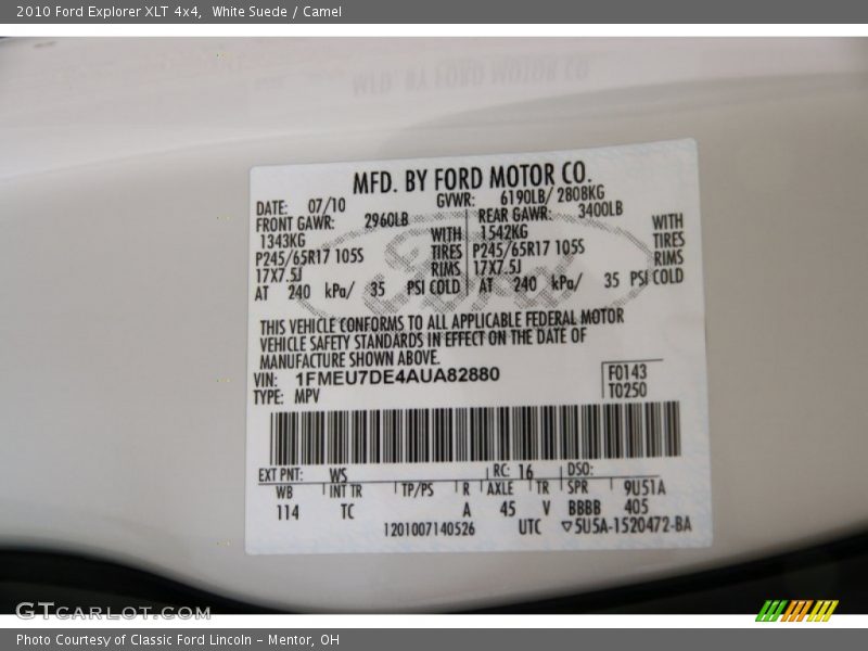 White Suede / Camel 2010 Ford Explorer XLT 4x4