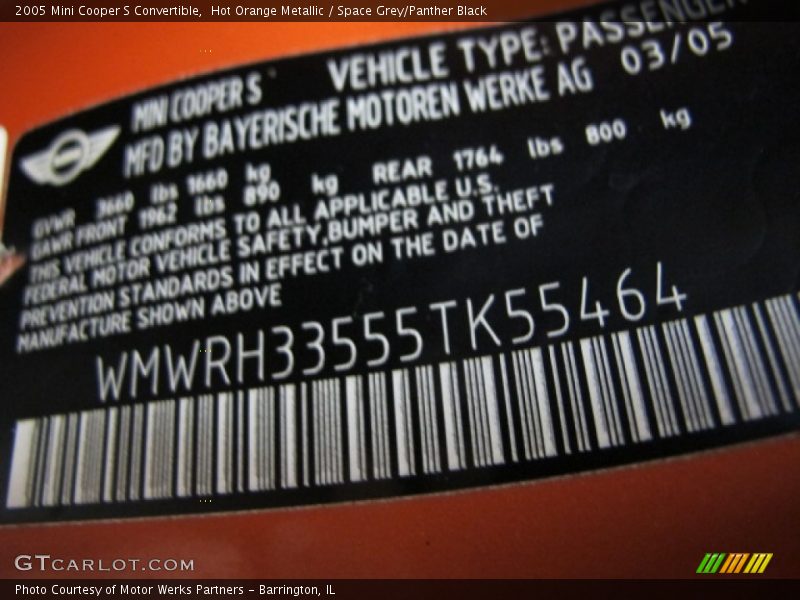 Hot Orange Metallic / Space Grey/Panther Black 2005 Mini Cooper S Convertible