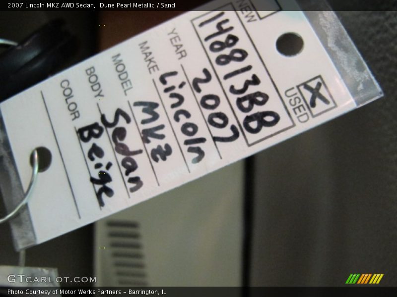 Dune Pearl Metallic / Sand 2007 Lincoln MKZ AWD Sedan